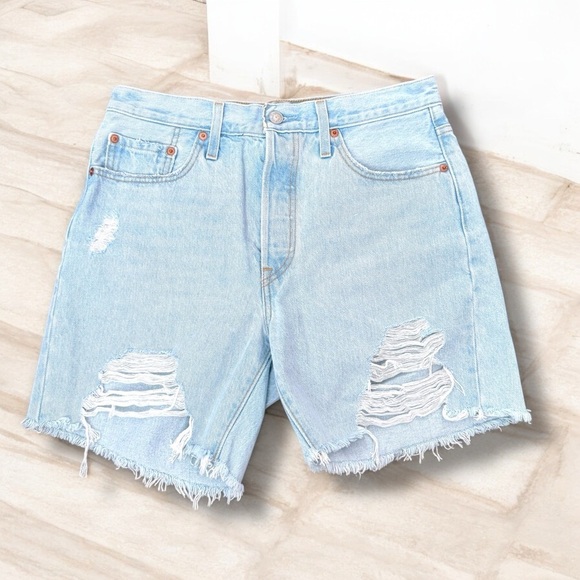 Levi's Pants - Levi’s 501 Light Blue Distressed Denim Shorts cut off boho western festival 29